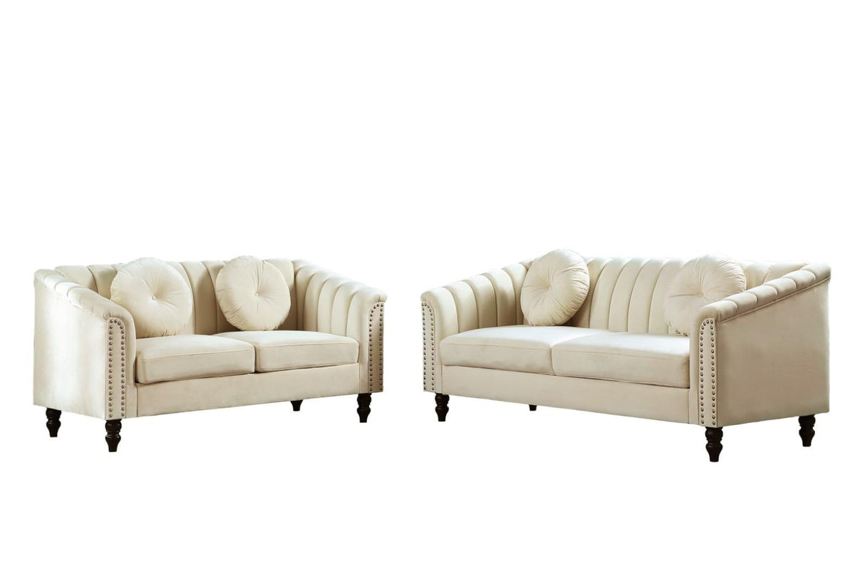 UOCFYK 60" Loveseat Sofa, Microfiber Chesterfield Upholstered Sofas Love Seat, Couch Chair Sets with Style Button Tufted, Scroll Arms and Nailhead for Living Room, Office, White UOCFYK