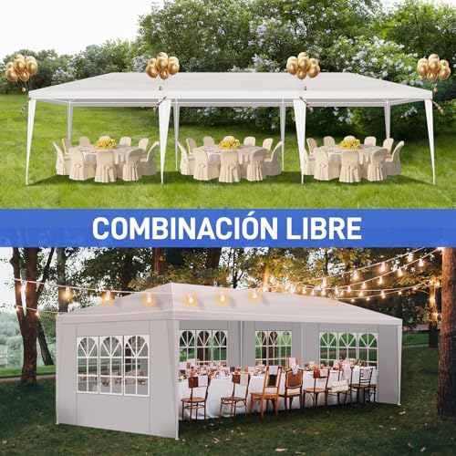 SWLJKU 10x30 FT Commercial Canopy | 5-Sided Event Tent with Spiral Pipes & PE Roof | Waterproof Gazebo for Weddings, Markets & Beach Parties, White SWLJKU