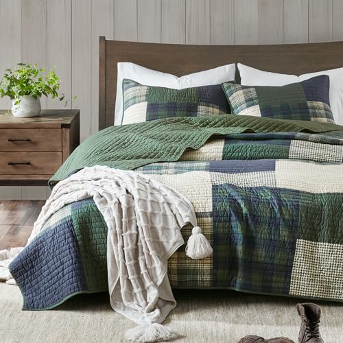 Woolrich Quilt Set Patchwork Channel Quilting, Cottege Coverlet for Twin Size Bed All Seasons, Lightweight Prewashed Cotton Coverlet Bedspread, Shams, Mill Creek, Oversized Twin/Twin XL Green 2 Piece Woolrich John Rich & Bros.