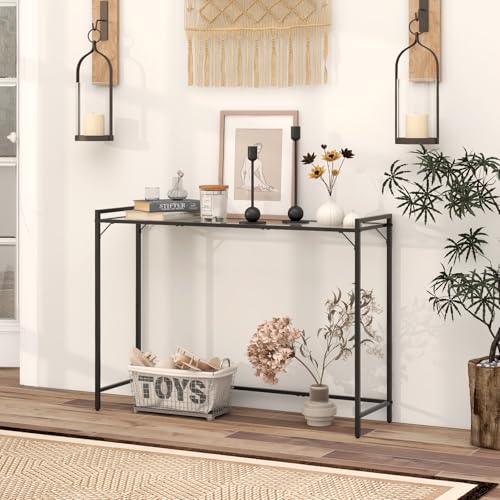 Livofloral 40.6" Tempered Glass Console Table for Entryway, Narrow Console Tables with Storage, Hallway Table for Entryway, Living Room, Black Sofa Tables Behind Couch, Modern Style, Easy Assemble Livofloral