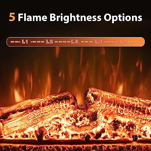 Dreamflame 36 inch Electric Fireplace, Wall Fireplace Electric with Remote Control, Realistic Log and Crackling Sound, Overheating Protection and Timer, 750/1500W Black Dreamflame