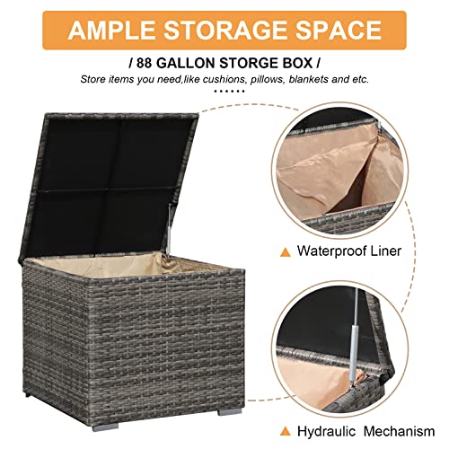 Super Patio 10 Piece Patio Furniture Set, PE Wicker Outdoor Conversation Furniture Set with Ottomans, Storage Box, Coffee Table, Cushions, Clip, Sectional Rattan Sofa for Garden, Porch, Backyard, Grey Super Patio