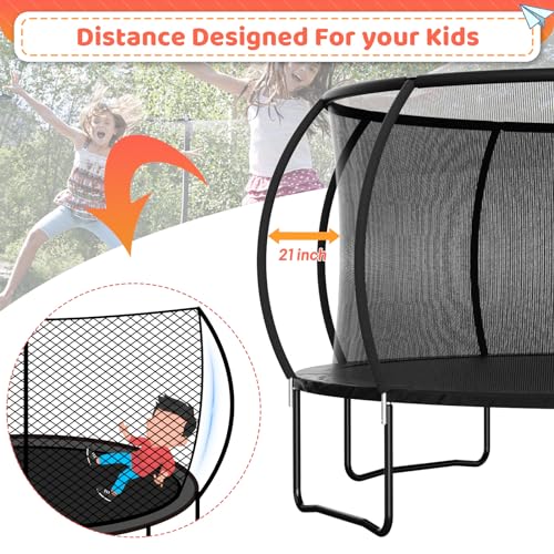 Zevemomo 16FT Trampoline Outdoor for Kids, 16 FT Trampoline w/LED Light, Basketball & Hoop, Pumpkin Shape, ASTM Certified, Heavy Duty Galvanized Anti-Rust Coating Zevemomo