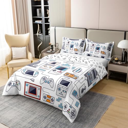 100% Cotton Gamer Bedding Sets for Boys,Gaming Duvet Cover Set Full Size,Boys Video Games Comforter Cover,Gamepad Designs Bed Set for Teen Boys Bedroom,Joystick Controller,3 Pcs with 2 Pillow Shams Erosebridal