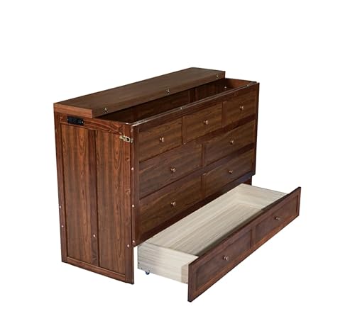 Bellemave Queen Murphy Bed with Storage Drawer and Charging Station, Cabinet Bed, Farmhouse Murphy Cabinet with Foldable Panel, Noisy Free, for Guest Bedroom, Living Room, Walnut+Walnut Panel
