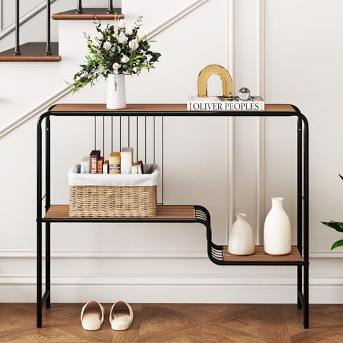 Giantex 2-Tier Console Table, 35.5" Narrow Entryway Table w/Irregular Storage Shelves & Metal Frame, Adjustable Foot Pads, Industrial Long Sofa Side Table for Hallway, Living Room, Foyer, Bedroom Giantex