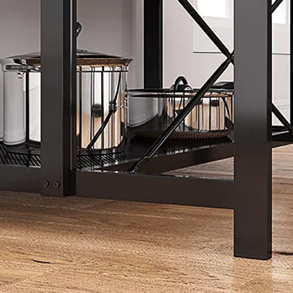 IDEALHOUSE Natural Oak 42" Kitchen Island Storage Bakers Rack Multi-Functional Microwave Oven Stand Shelf with 3 Tier Storage, Metal Coffee Bar Table for Dining Living Room IDEALHOUSE