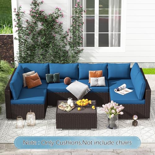 HOMREST Outdoor Replacement Cushions for Patio Furniture,Water-Repellent Sofa Cushions for 6-Seat Rattan Wicker Sectional Patio Conversation Sets,14-Piece Cushions Set for Outdoor Couch๏ผBlue๏ผ HOMREST