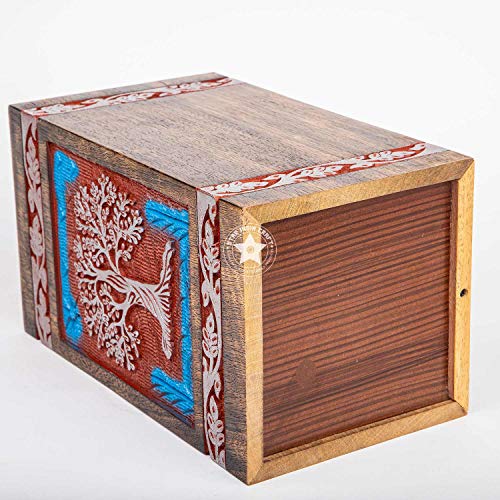 STAR INDIA CRAFT SIC Rosewood Hand Engraved Urn for Human Ashes Adult Female & Male or Pets, Peaceful Funeral Keepsake Decorative Wooden Box, Burial STAR INDIA CRAFT