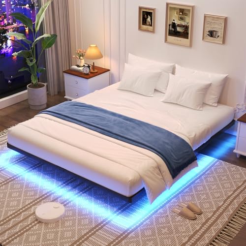 Awesofurni Floating Bed Frame King Size with Smart LED Lights and Charging Station, Heavy Duty Modern Metal Platform Bed No Box Spring Needed - Easy Assembly and Noise Free Awesofurni