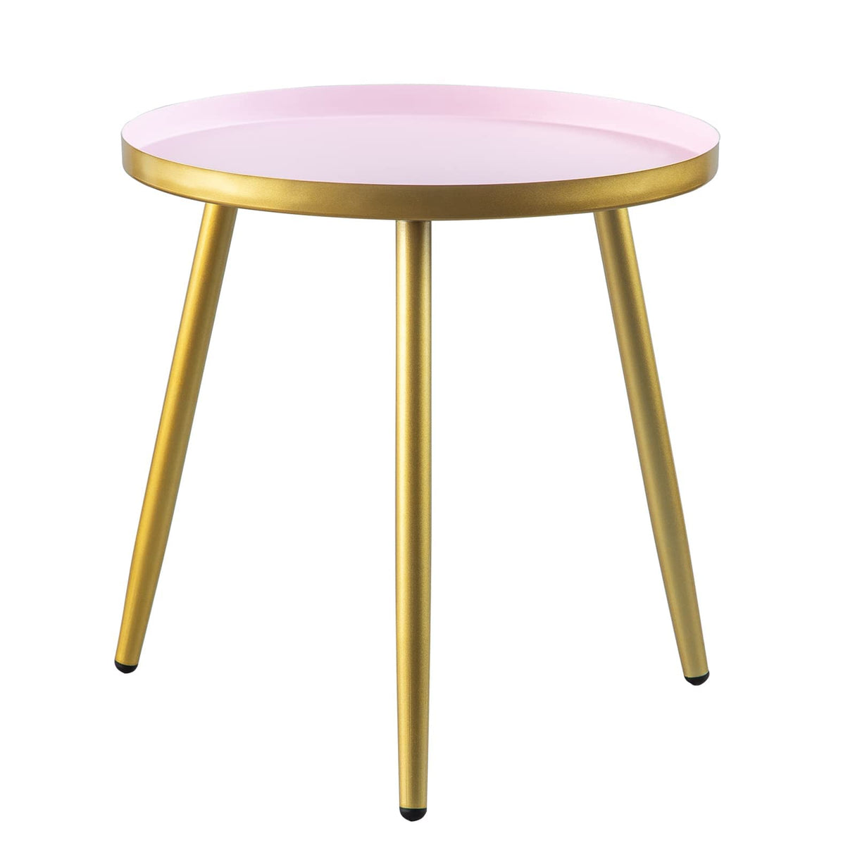 AOJEZOR Night Stands,Small Nightstand Bed Side Table for Kids Room,End Tables Round Nightstand for Bedroom,Pink Metal Tray End Table with Gold Legs Base AOJEZOR