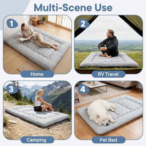 DUMOS Japanese Floor Mattress Twin Size 4-Inch, Futon Mattress Foldable with Removable Washable Cover, Portable Roll Up Tatami Mat for Kids Room, Dorm, Sleepovers and Solo Sleeper, Gray DUMOS