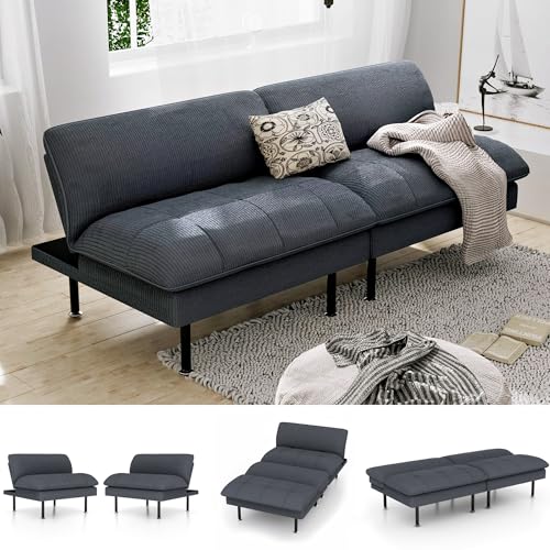 Ribilake 70" Futon Sofa Bed, 4 in 1 Multi-Function Couch Sleeper with Adjustable Backrest, Modern Convertible Futon, Recliner Small Loveseat for Living Room, Office, Grey Ribilake