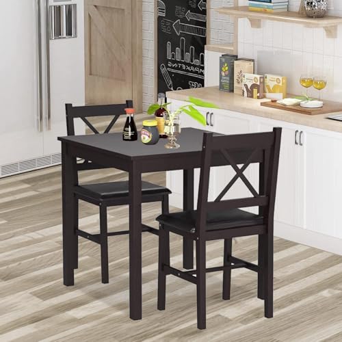 Pazidom Small Dining Table Set 3 Piece Wood Dinning Room Table Set for 2, Square Kitchen Table and 2 Chairs, Space Saving Dinette for Kitchen, Dining Room, Appartment, Dark Brown Pazidom