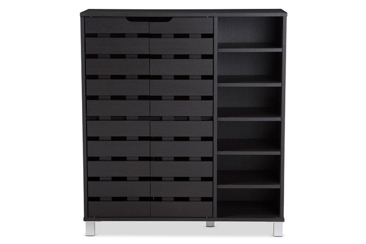 Baxton Studio Shirley Modern & Contemporary Wood 2-Door Shoe Cabinet with Open Shelves, Dark Brown Baxton Studio