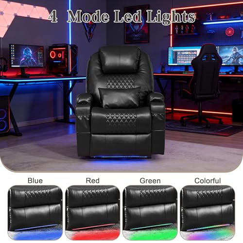 AHMED Dual Motor Power Swivel Rocker Recliner Chair with Massage & Heat, Electric Glider Rocking Chairs with Cup Holders,LED Lights, USB A/USB C Ports for Living Room, Nursery, Black