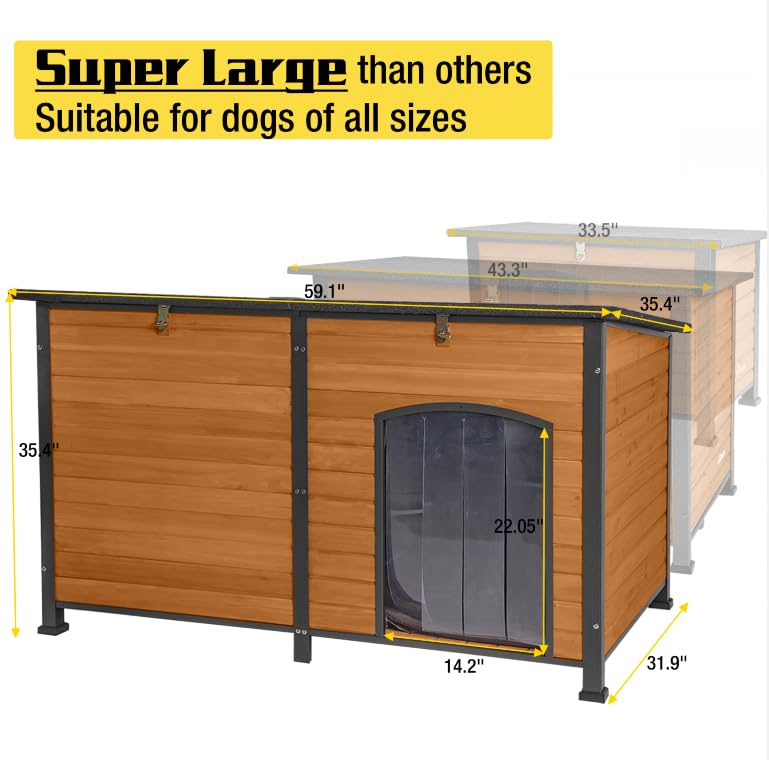 Outdoor Dog House 59" Extra Large Insulated Dog Kennel with Insulation Liner for Winter,All-Around Iron Frame Aivituvin