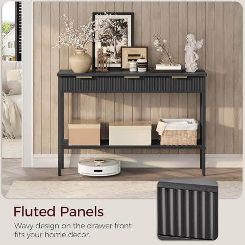 MAHANCRIS Console Table for Entryway, Entryway Table with Storage and Drawers, Narrow Long Sofa Table for Living Room, Hallway, Behind Couch, Corridor, Black and Gold CTHB5201 MAHANCRIS