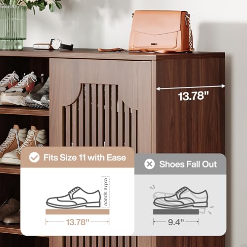Tribesigns Shoe Cabinet with Doors, 5-Tier Shoe Storage Cabinet with Adjustable Shelves, 20 Pairs Wooden Shoe Rack Organizer, Tall Narrow Shoe Cabinet for Entryway, Hallway, Living Room, Walnut Tribesigns