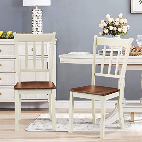 Giantex Wood Dining Chairs Set of 4, Solid Rubber Wood Armless Kitchen Chairs with Non-Slip Foot Pads, Easy to Assemble Dining Side Chair, Farmhouse Giantex