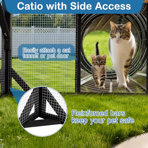 FunXplore Large Cat Catio Outdoor 4 Tiers Cat Enclosure Window Access, Walk-in Cat Cage Cat House for Multiple Indoor Outdoor Cats, Outside Patio 5 Doors Weatherproof Asphalt Roof & PVC Canopy Roof FunXplore