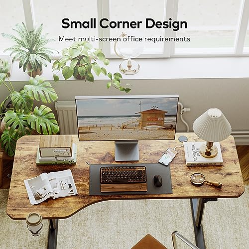 FEZIBO Height Adjustable Electric Standing Desk, 63 x 24 Inches Stand up Table, Sit Stand Home Office Desk with Splice Board, Rusticbrown FEZIBO