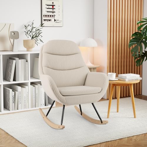 Giantex Rocking Chair Nursery, Upholstered Glider Rocker with Padded Backrest & Seat, Rubber Wood Feet & Sturdy Metal Frame, Modern Accent Chair Comfy Armchair for Living Room, Bedroom & Office (2) Giantex