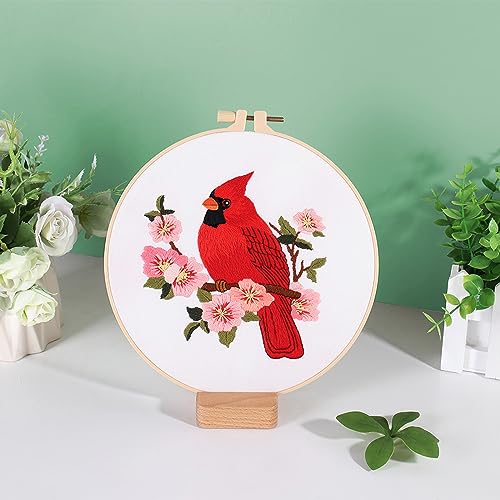 Louise Maelys Cardinal Embroidery Kits for Beginners with Bird Flower Pattern,Adults Starter Cross Stitch Kit DIY Needlepoint