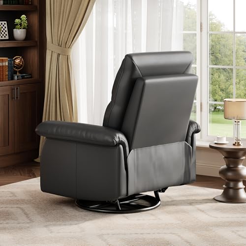 Manual Recliner Chair for Adults, PU Leather Swivel Rocker Recliner with Padded Armrests, Modern Upholstered Reclining Chair for Living Room or Nursery (Black)
