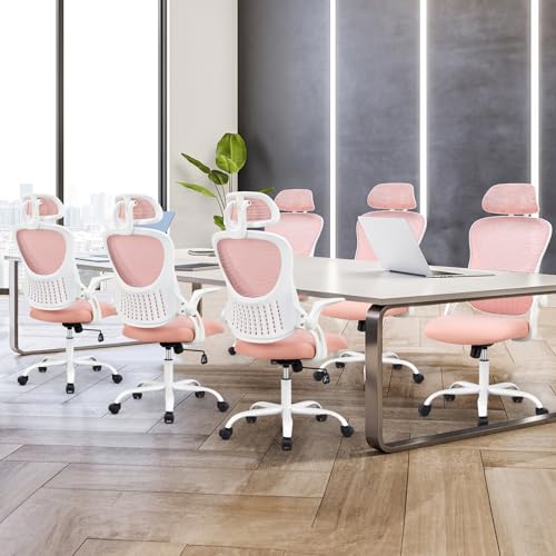 Sweetcrispy Home Office Managerial Executive Chair, High-Back Mesh with Adjustable Headrest, Flip-up Armrest Comfortable Lumbar Support, Comfy Arms for Bedroom,Study,Student Sweetcrispy