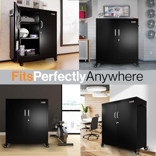 METALTIGER Metal Storage Cabinet with Wheels, 40" H Small Cabinet, Locking Storage Cabinet with Doors, Shelves & Accessories for Garage, Office, Home (Black) METALTIGER