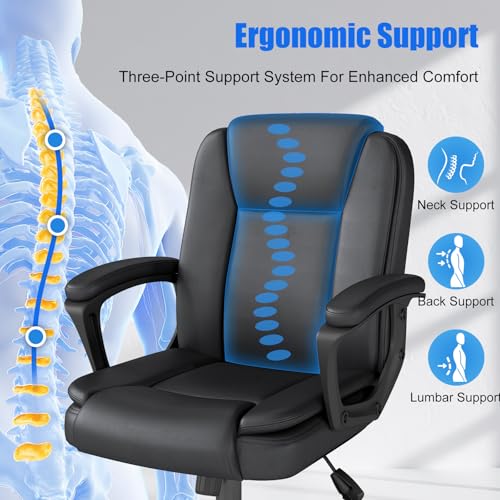 Keratee Executive Office Chair, Leather Desk Computer Chair with Padded Armrests, Mid-Back Swivel Adjustable Ergonomic Design for Home Office, 1PC, Black Keratee