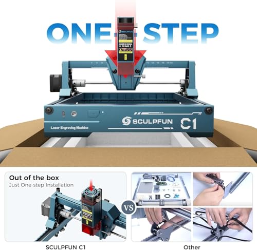 SCULPFUN C1 Mini Laser Engraving Machine - 3W Portable Laser Engraver for Beginners, 0.04mm High Precision, Plug and Play, Ideal for DIY Wood, Acrylic and Leather, Engraving Area 150 * 130mm SCULPFUN