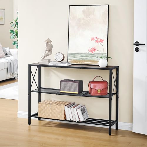 Hoctieon Industrial Console Table, 3 Tier Entryway Table, Hallway Table, Narrow Sofa Table with Shelves, Entrance Table for Entryway, Living Room, Foyer, Hallway, Office, Grey Hoctieon