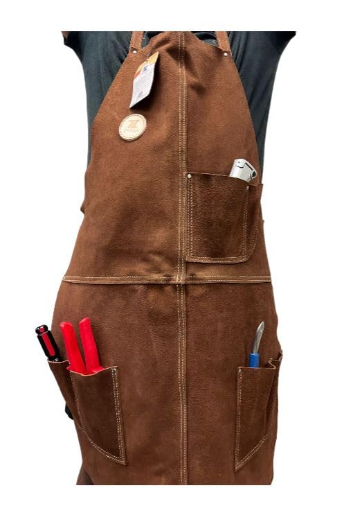 Zeluga 20-409 24in. x 36in. Heavy Duty Flame and Heat Resistant Leather Welding and Work Shop Apron, Brown Zeluga