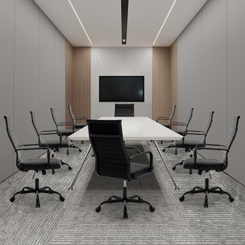 Haranuo Conference Room Chairs, Ergonomic Executive Office Chair, Ribbed Leather Desk Chair with Lumbar Support, Adjustable Height Mid-Back Swivel Chair with Padded Seat Haranuo