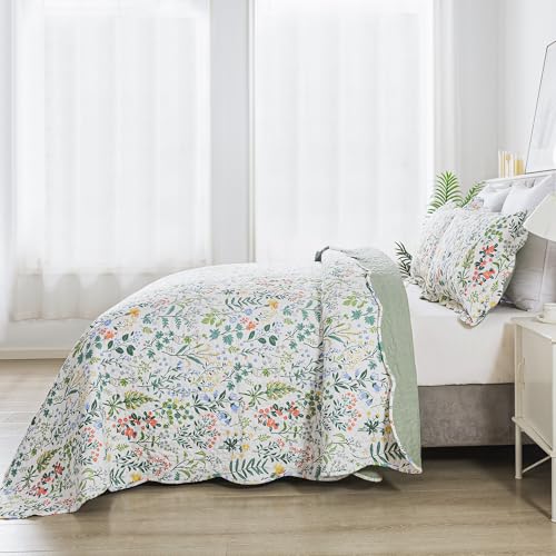 HoneiLife Floral Quilt King Size - 3 Pieces Microfiber Quilt Sets Lightweight Bedspreads Wildflower Coverlets Retro Bed Cover King Quilt Bedding Set All Season Quilts HoneiLife