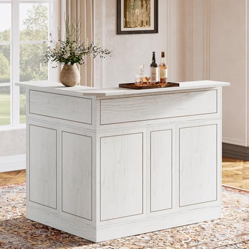 Tribesigns Bar Cabinet, L-Shaped Home Bar Table with Stemware Racks, 4-Tier Corner Bar Unit Liquor Wine Bar Table Reception Desk for Home Pub, White Tribesigns