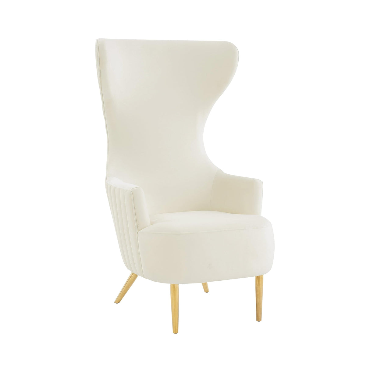 TOV Furniture Julia Velvet Channel Tufted Wingback Chair in Cream Finish WoodArtSupply