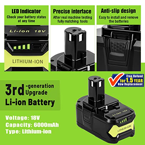 CaliHutt 【Upgrade】 18V 6.0Ah Replacement Battery for Ryobi ONE+ Plus 18V Battery High Capacity 18V Lithium-Ion Battery P102 P104 P105 P106 P108 P107 P109 for Cordless Power Tools… CaliHutt