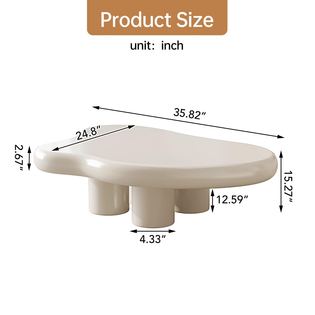 Guyii Cloud Coffee Table, Cute White Modern Tea Table, Irregular Indoor End Table for Living Room, Free Shape with 4 Legs, 35.82 Inches Guyii