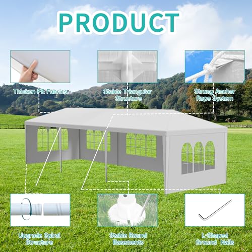 10' x 30' White Canopy Tent with 5 Removable Sidewalls, Outdoor Patio Gazebo with Transparent Windows, Shade Shelter Tents Ideal for Birthdays, Events, Parties, Weddings, Gatherings, BBQ Usnipoya