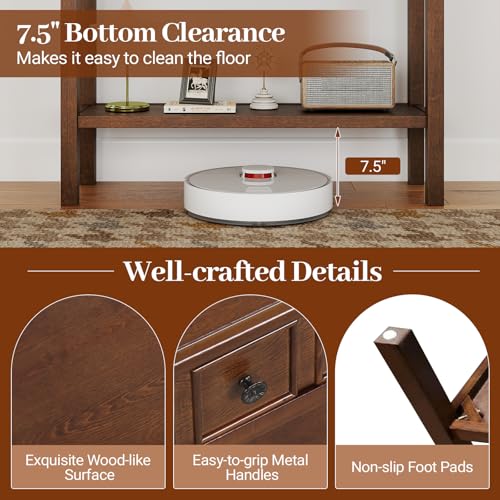 GOFLAME Narrow Console Table with 2 Drawers, 38” Rustic Sofa Table with Bottom Storage Shelf & Embossed Design, 2-Tier Vintage Entry Tables for Living Room, Entryway, Hallway, Walnut GOFLAME