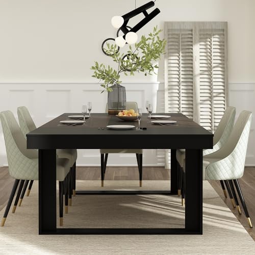 Hitow Dining Table for 8-10 People, 86.6-Inch Rectangular Wood Kitchen Table with Thicken Tabletop, Office Conference Room Table, Dining Room Living Room Table, Brown & Black Hitow