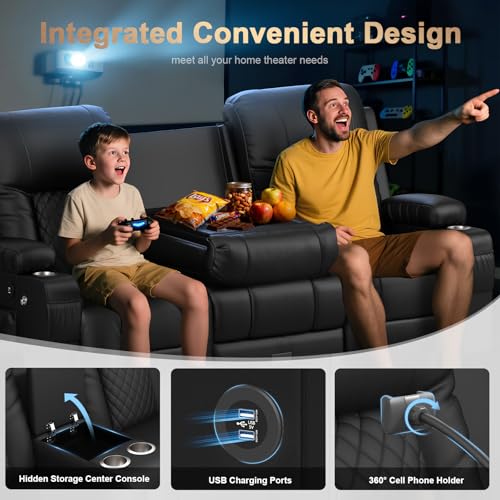 DG PEAFOWL Loveseat Recliner Sofa with Flip Backrest Design, 3 Seat Reclining Couch with Drawer, Pocket, USB Ports & Phone Holders, Wall Hugger RV Sofa Recliner Couch for Home Theater Seating