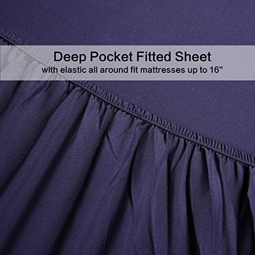 Best Season Bed Sheet Set - 1 Flat Sheet,1 Fitted Sheet and 1 Pillow Cases, Extra Soft Luxury Bedding Set,Deep Pockets,Wrinkle,Fade Resistant - Hypoallergenic- 3 Piece (Twin, Blue) Best Season