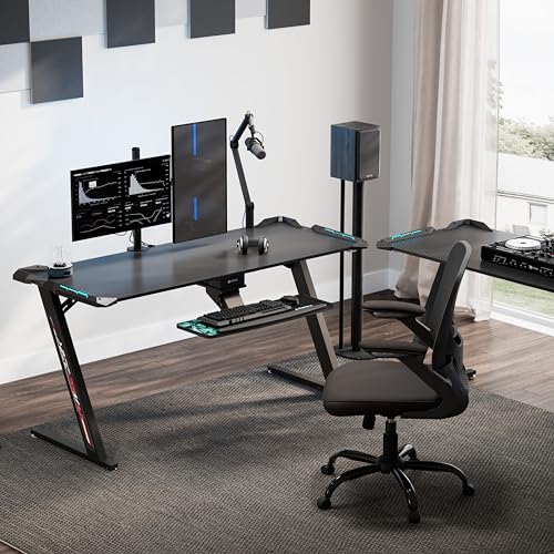 EUREKA ERGONOMIC Gaming Desk with LED Lights Home Office RGB Table, Small Gaming Desk, Computer Table, Black EUREKA ERGONOMIC