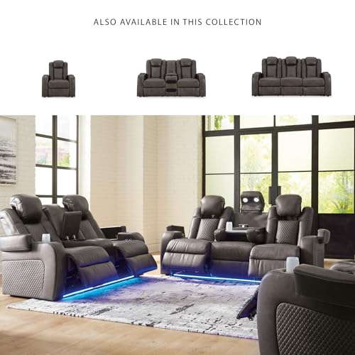 Signature Design by Ashley Fyne-Dyme Contemporary Power Reclining Sofa with USB Charging Ports and Adjustable Headrest, Brown Signature Design by Ashley