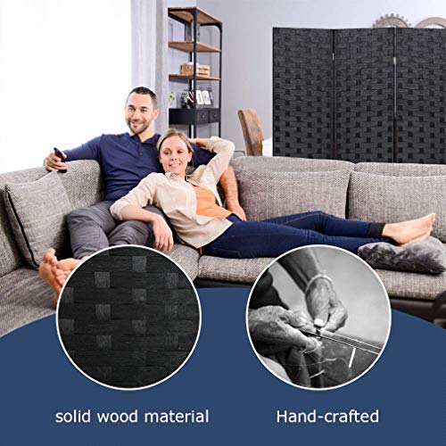 Room Dividers and Folding Privacy Screens 4 Panel 6 ft Foldable Portable Room Seperating Divider, Handwork Wood Mesh Woven Design Wall, Freestanding, Black Dkeli