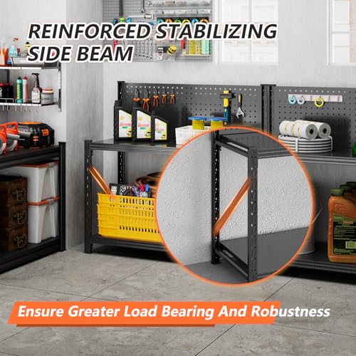 Widened Heavy Duty Workbench with Pegboard, 3000LBS Capacity Work Table with Reinforce Stable Side Beams, Metal Workstation for Garage Warehouse Workshop Office, 47.2" H x 47.2" W x 18.9" D, Black Jaqiumn